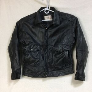Vtg 80s Gino Mens Leather Bomber‎ Biker Jacket Sz 44 R Black Full Zip Rocker
